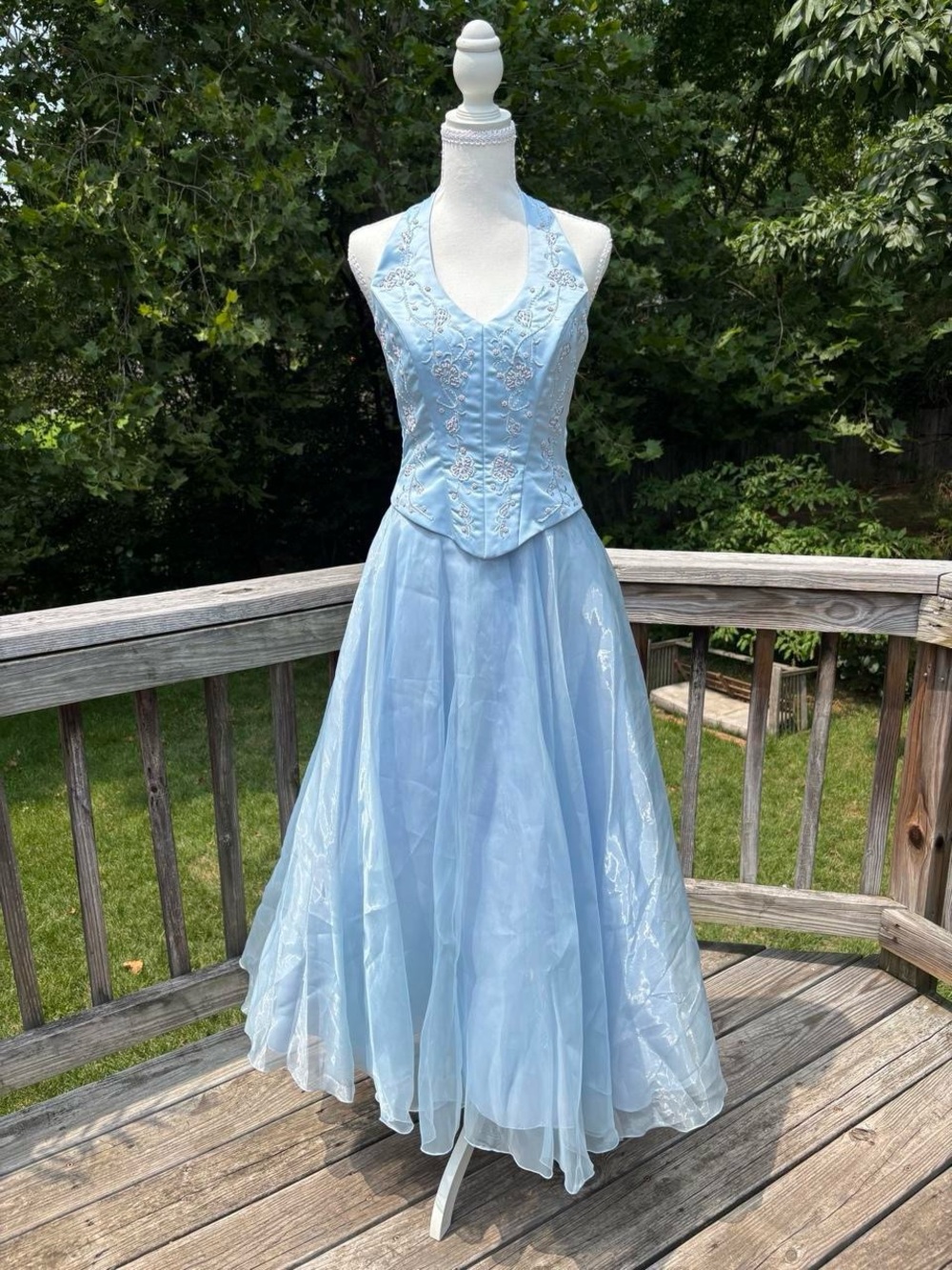 Vintage light blue beaded gown from brand Rebecca